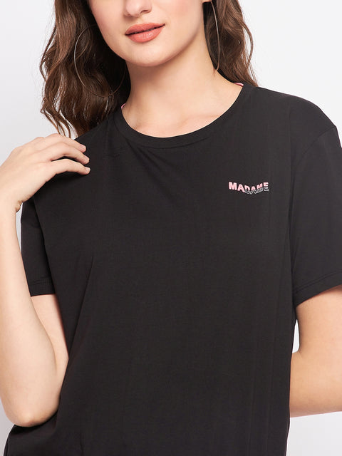 Madame Solid Black Elasticated Waist Top
