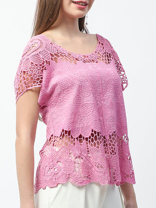 Madame Floral Crochet Pink Cotton Lace Top