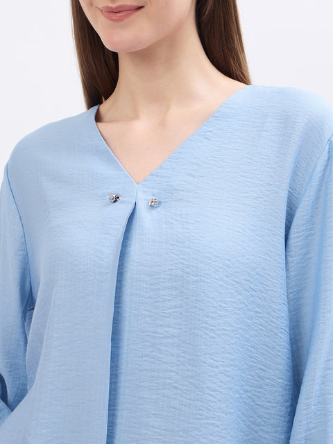 Madame Textured Blue Viscose Blend Top