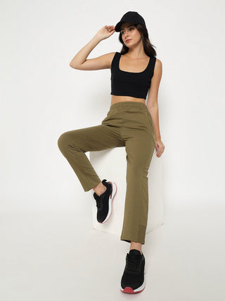 mSECRET Pleated Olive Green Straight Track Bottoms
