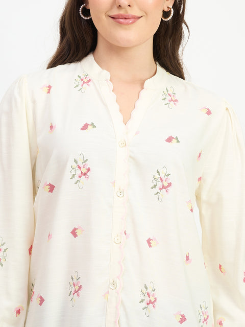 Madame Printed Off White Viscose Tunic Top