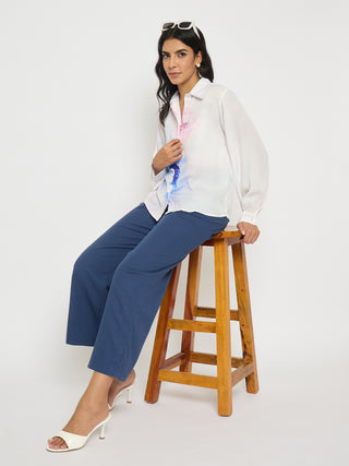 Madame Solid Navy Blue Rayon Blend Gurkha Trousers