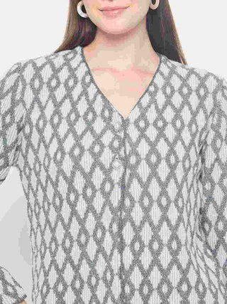 Madame Geometric Print Button Up Off White Cardigan