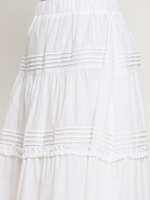 Madame White Cotton Lace Detail Flared Cropped Skirt
