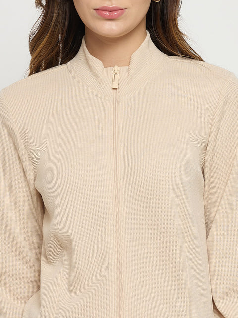 Madame Beige Mock Neck Full Sleeve Top