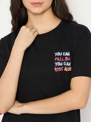 Madame Front and Back Graphic Print Black Sinker T-shirt