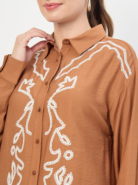 Madame Rust Embroidered Rayon Full Sleeve Shirt