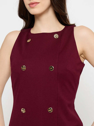 Madame Double Breasted Maroon Red Midi Dress