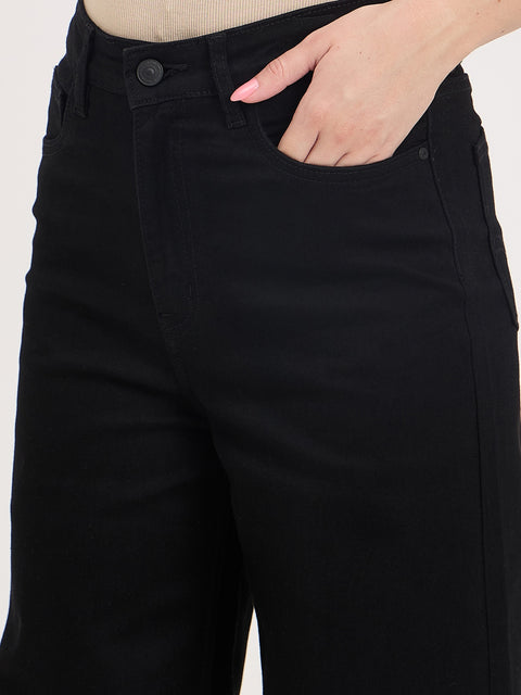Madame Black Cotton Straight Fit Jeans