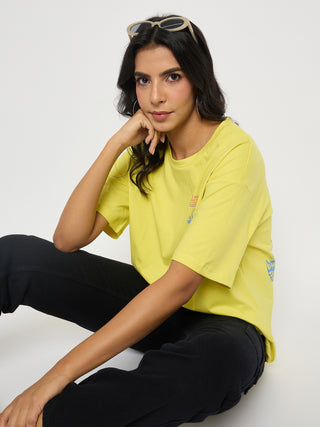Madame Front and Back Graphic Print Yellow T-Shirt