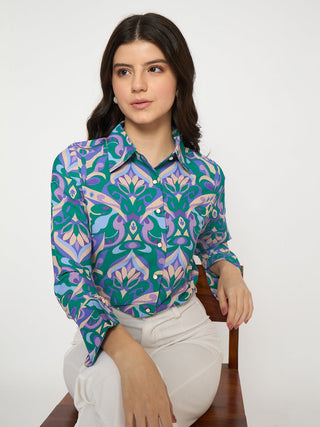 Madame All Over Print Full Sleeve Green Shirt