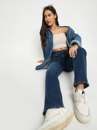 Madame Whiskered Dark Blue Cotton Blend Straight Jeans