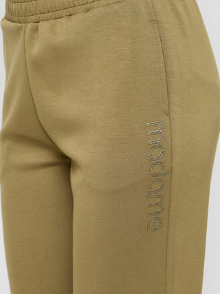 Madame Typography Print Olive Green Straight Track Bottoms