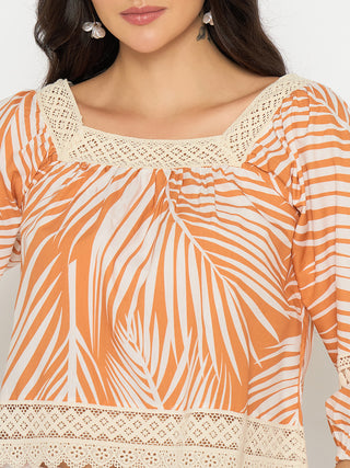 Madame Botanical Print Cotton Blend Warm Amber Top