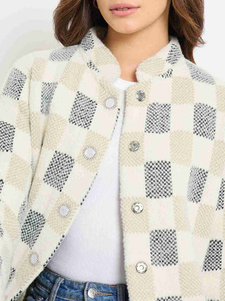 Madame Colorblock Mandarin Collar Long Cardigan