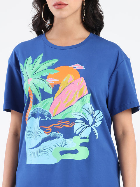 Madame Swarovski Graphic Print Royal Blue Sinker T-shirt