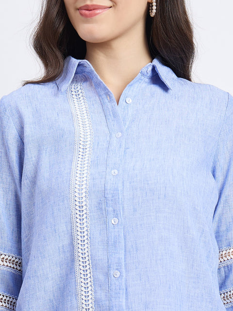 Madame Sky-blue Rayon Blend Solid Shirt