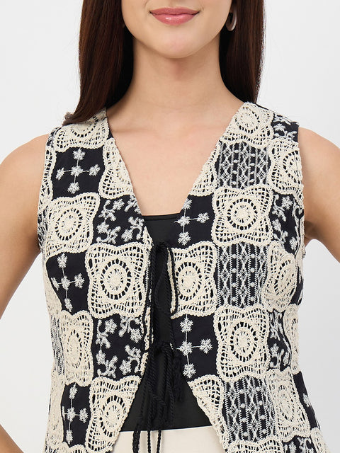 Madame Black Crochet-Detail Tie-Front Vest Top