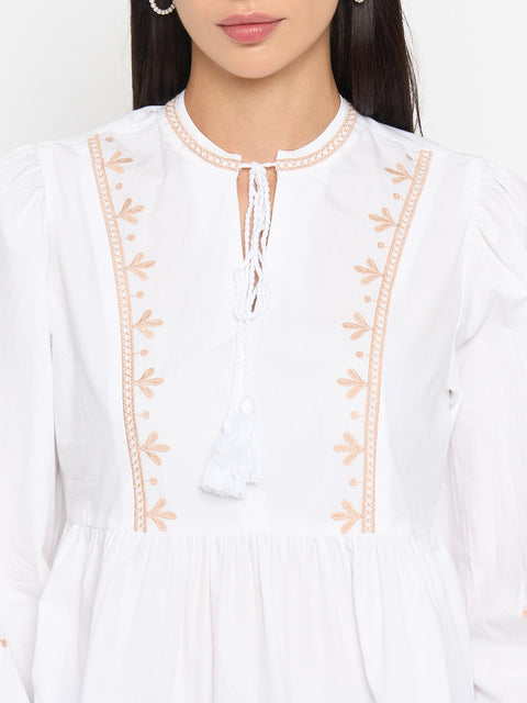 Madame White Cotton Embroidered Top