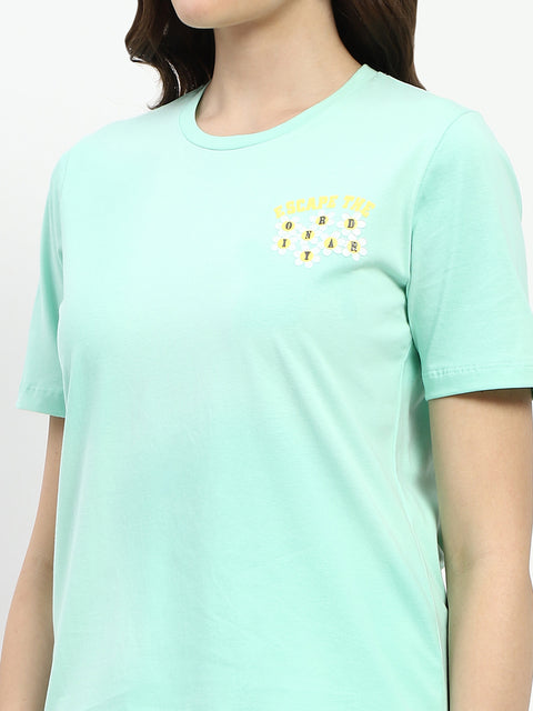 Madame 3D Print Monochromatic Cotton Mint T-Shirt