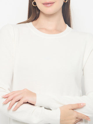 Madame Solid White Pullover Sweater