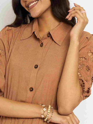 Madame Tiered Rust Red Maxi Shirt Dress