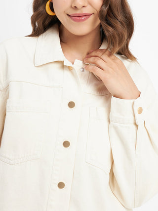 Madame Solid Off-White Denim Jacket