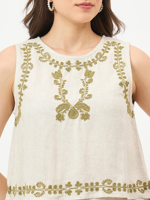 Madame Beige Embroidered Co-ord Set