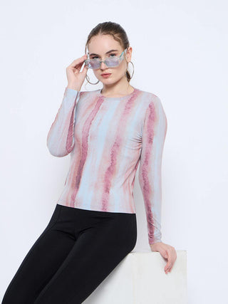 Madame Abstract Print Crew Neck Loose Fit Rust Top