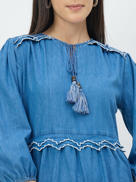 Madame Dark Blue Cotton Denim Dress