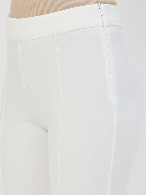 Madame White Pleated Front Flared Trousers