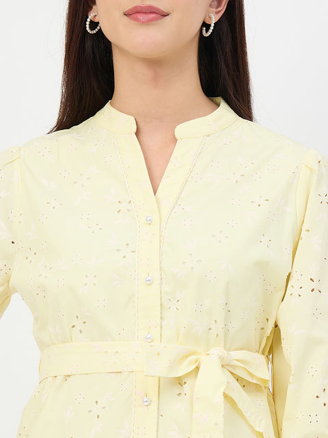 Madame Butter Yellow Belted Cotton Top