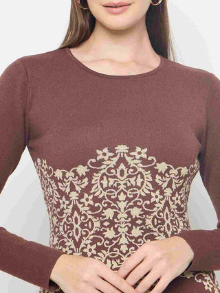 Madame Abstract Print Viscose Blend Coffee Brown Knitted Dress