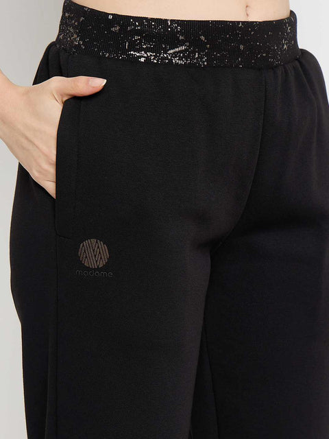 Madame Abstract Print Black Tapered Track Bottoms