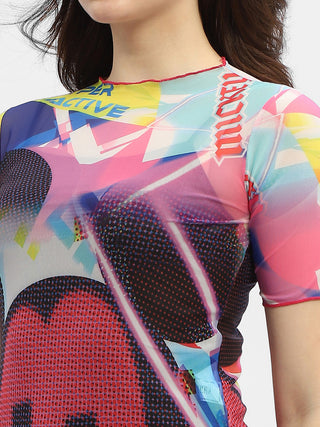 Madame Disney Lettuce Hem Red Mesh Top