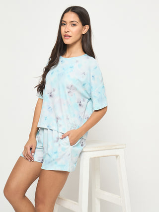 mSECRET Tie and Dye Top and Bottom Aqua Blue Night Suit