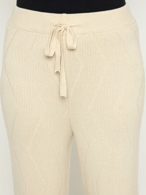 Madame Off White Colour Straight Fit Wool Bottoms