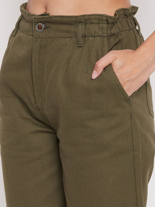Madame Women Solid Olive Trouser