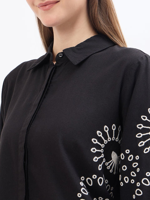 Madame Black Embroidered Viscose Blend Shirt