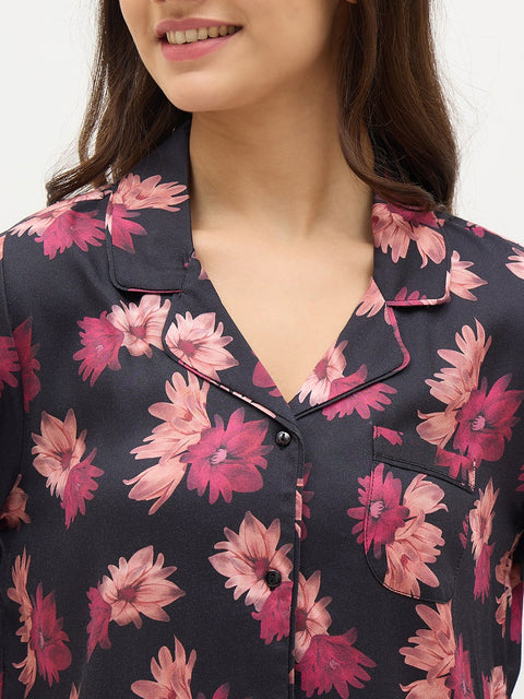 mSECRET Black Floral Print Night Suit