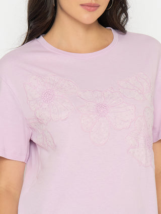 Madame Embellished Lilac Cotton T-shirt