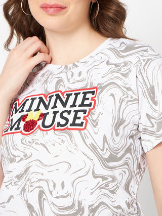 Madame Front and Back Disney Printed Cotton White T-Shirt