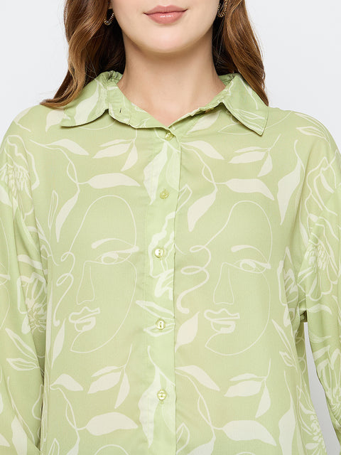 Madame Floral Print Green Shirt