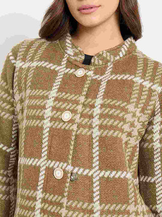 Madame Checkered Long Cardigan with Buttons