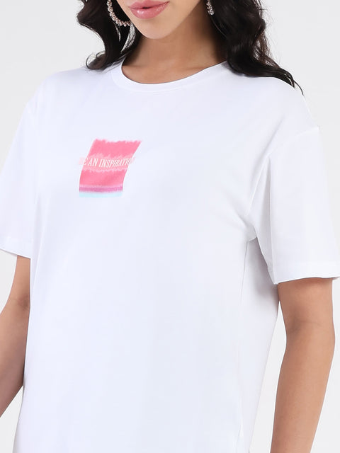 Madame Front Graphic Print Half Sleeve White Sinker T-shirt