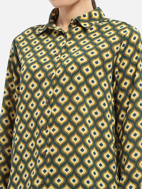 Madame Geometric Print Mustard Yellow Regular Shirt