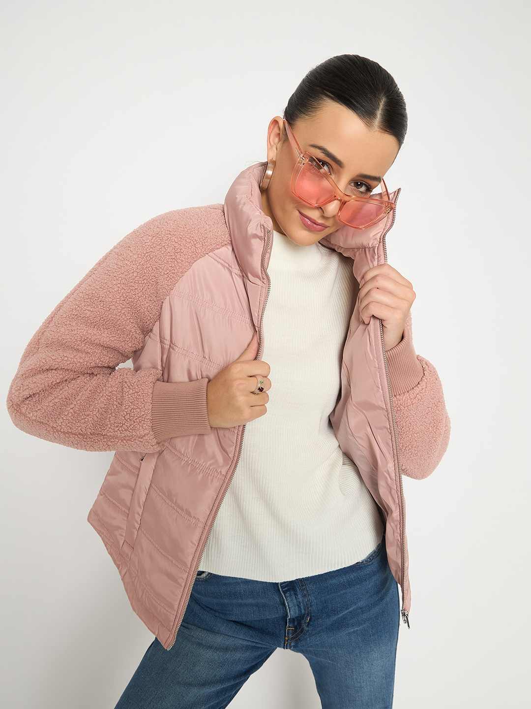 Madame Raglan Sleeved Quilted Dusty Pink Short Jacket color swatch