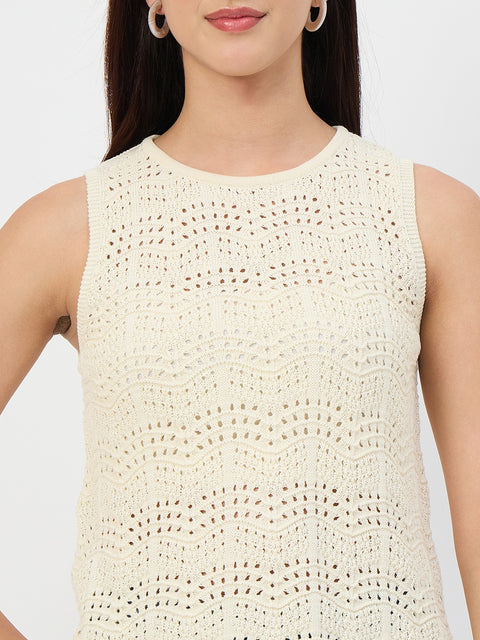 Madame Butter Yellow Crochet Cotton Sleeveless Top