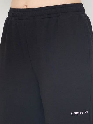 mSECRET Pleated Wide Leg Cotton Blend Black Track Bottoms