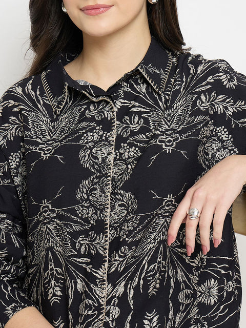 Madame Black Rayon-Nylon Printed Shirt